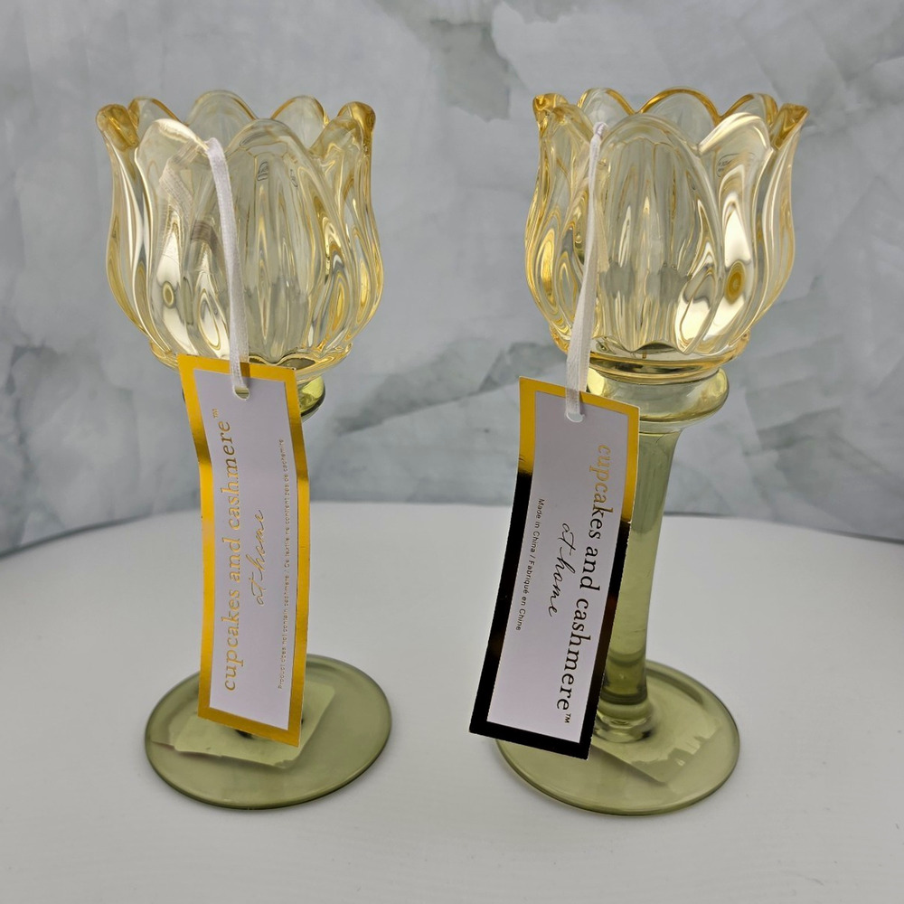 Cupcakes and Cashmere At-Home Glass Candle Holders Pair, Gold/Clear